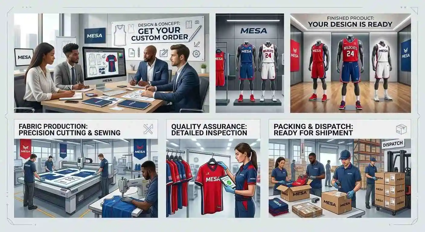 Professional team making a custom sportswear design sample of fitness apparel and then delivering the goods to customers.